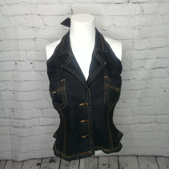 Bisou Bisou Tops - Bisou Bisou dark denim halter top Sz XL